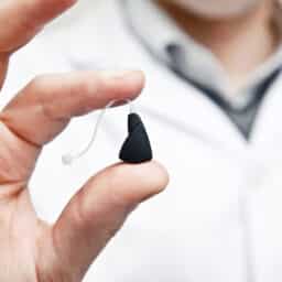 Doctor holds hearing aid