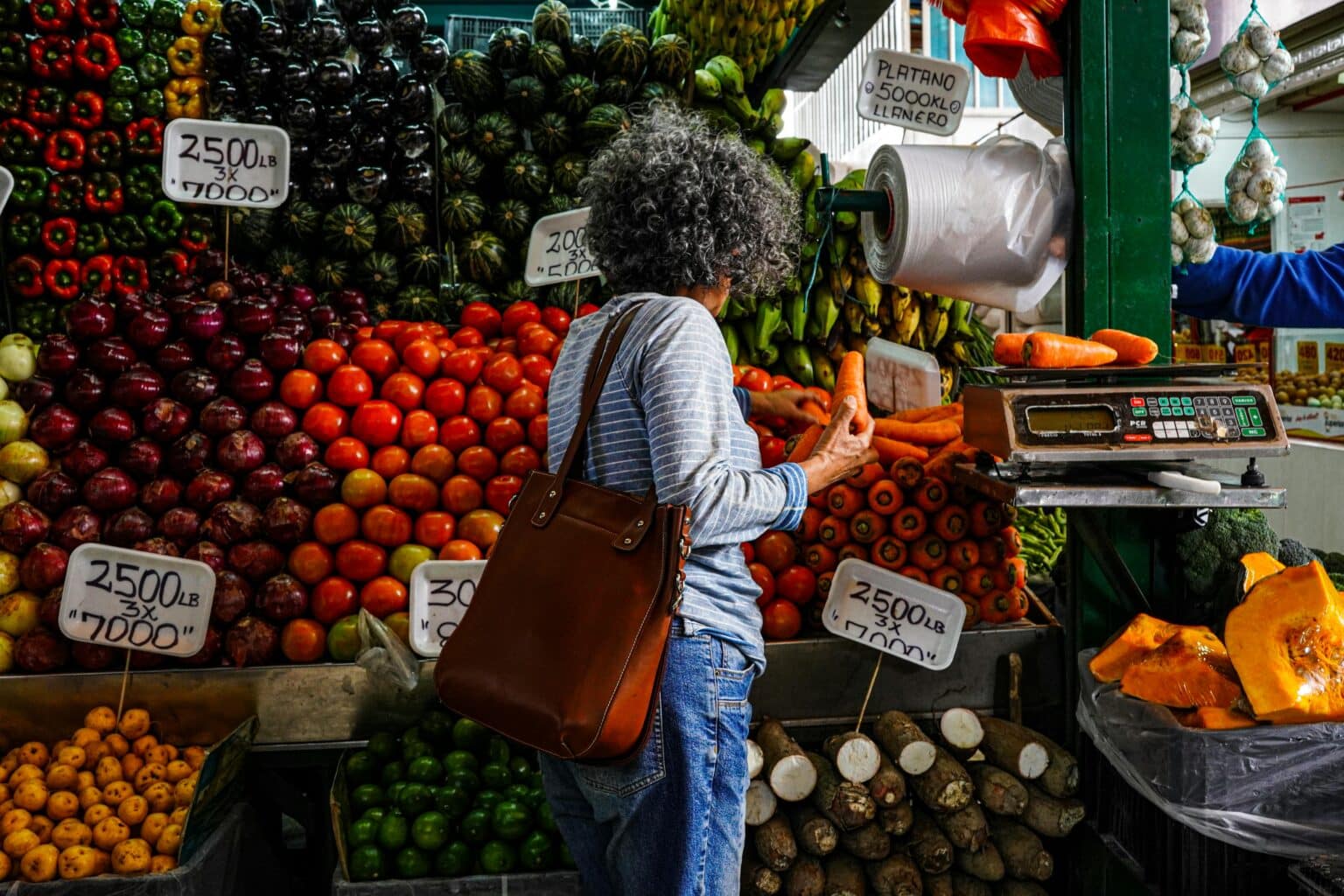 Woman shopping at an outdoor market.